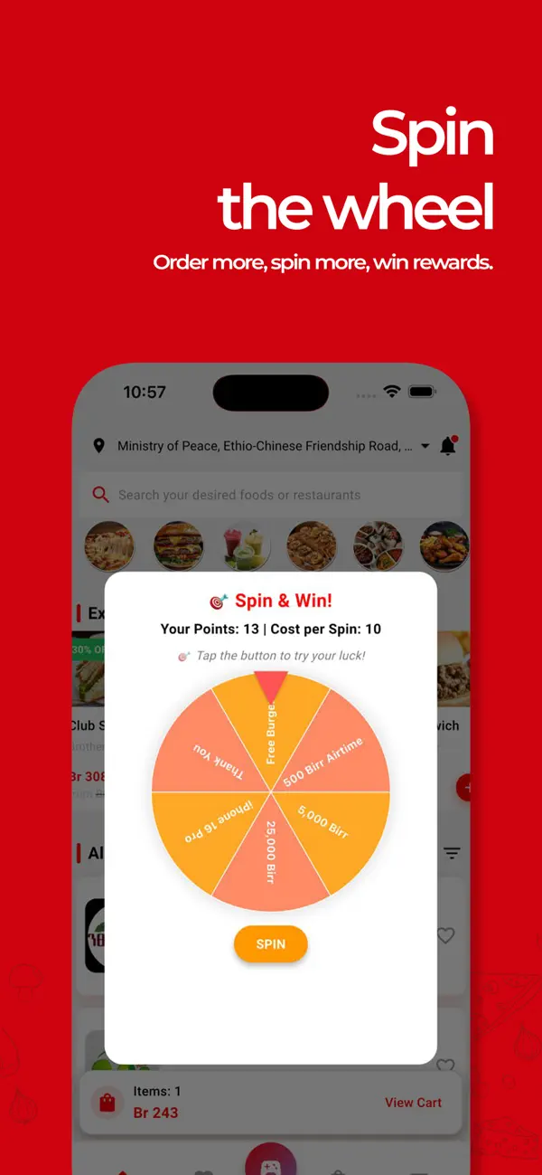 Dine In rewards wheel screen